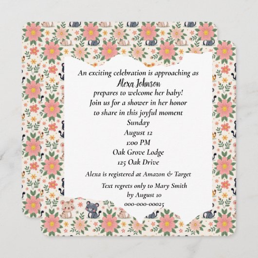 Baby Jungle Cats and Flowers Kaart (Voorkant / Achterkant)