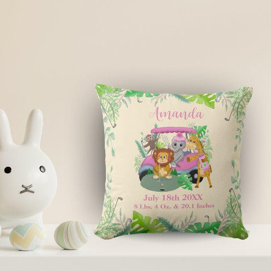 Baby Jungle Dieren Golfen Roze Kussen