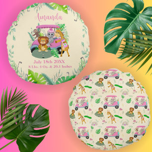 Baby Jungle Dieren Golfen Roze Rond Kussen