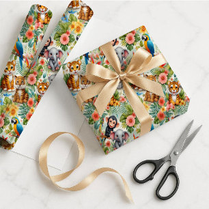 Baby Jungle Dieren Tropisch Cadeaupapier