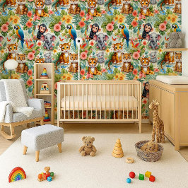Baby Jungle Dieren Tropische Kinderkamer Behang