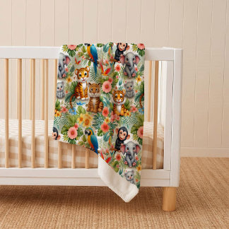 Baby Jungle Dieren Tropische Knuffel Sherpa Deken