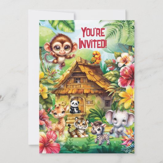 Baby Jungle Feestje Kaart (Voorkant)