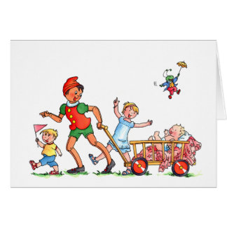 Baby kaart "Pinocchio met Big Brother & Zuster"