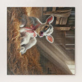 Baby Kalf in zonovergoten schuurstal Legpuzzel (Horizontaal)