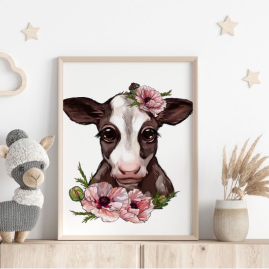 Baby Kalf Rose Dierenposter | Muurprint Poster