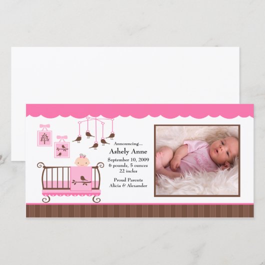 Baby Kamer Meisje FOTO Geboorteaankondiging Aankondiging (Voorkant / Achterkant)