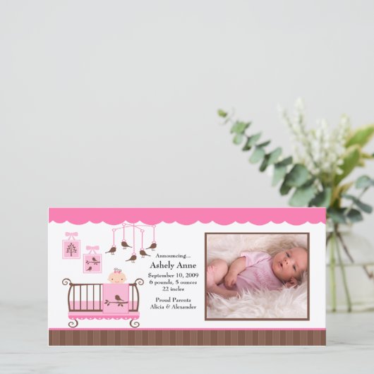 Baby Kamer Meisje FOTO Geboorteaankondiging Aankondiging (Staand voorkant)