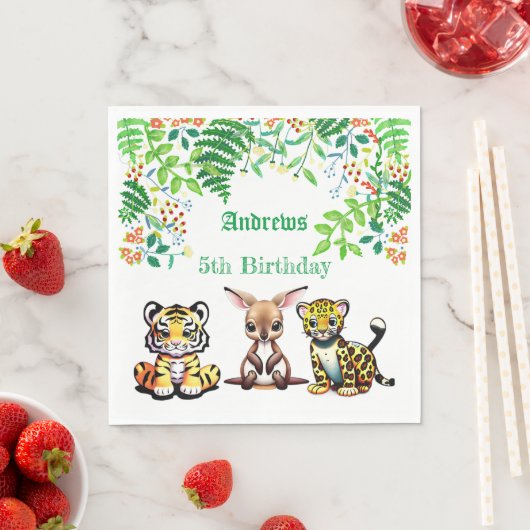 Baby Kangoeroe Tijger Luipaard Oerwoud Groen Bos Servet (Insitu)