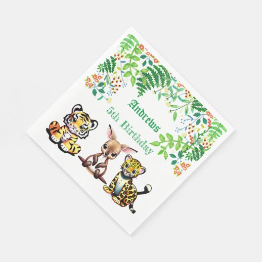 Baby Kangoeroe Tijger Luipaard Oerwoud Groen Bos Servet (Hoek)