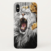 Baby kat bovenop grote leeuwenkop Case-Mate iPhone case (Achterkant)