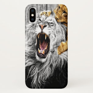 Baby kat bovenop grote leeuwenkop Case-Mate iPhone case