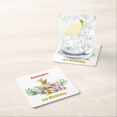 Baby kat en bloemen 1ste verjaardag kartonnen onderzetters (Insitu)