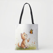 Baby kat en vlinder Canvas tas (Voorkant)