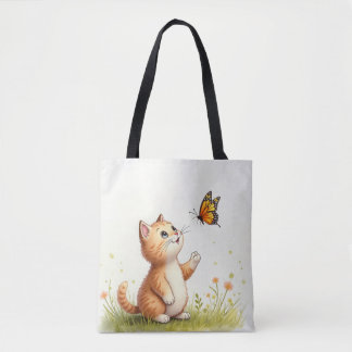 Baby kat en vlinder Canvas tas
