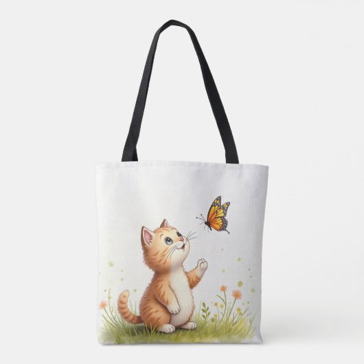 Baby kat en vlinder Canvas tas (Achterkant)