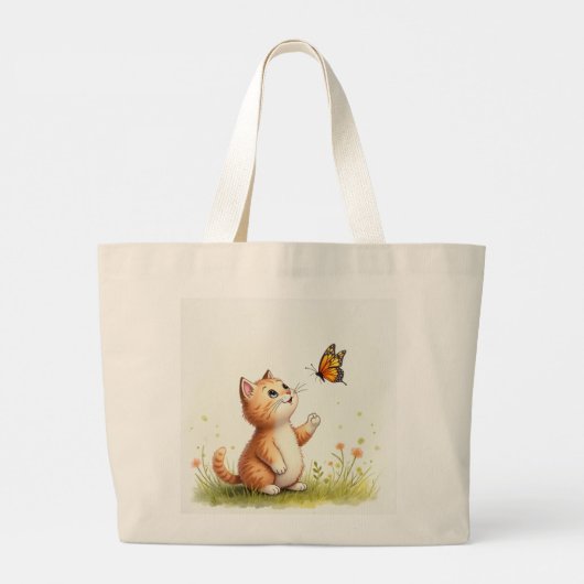 Baby kat en vlinder grote tote bag (Achterkant)