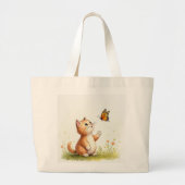Baby kat en vlinder grote tote bag (Voorkant)