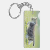 Baby kat op grasveld. sleutelhanger (Voorkant Links)