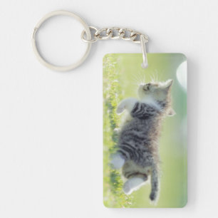 Baby kat op grasveld. sleutelhanger