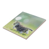 Baby kat op grasveld. tegeltje (Zijkant)