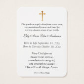 Baby katholieke begrafenis Memorial Heilige Visitekaartje (Achterkant)