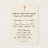 Baby katholieke begrafenis Memorial Heilige Visitekaartje (Achterkant)