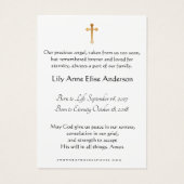 Baby-katholieke herdenkingsplechtigheid voor de He Visitekaartje (Achterkant)