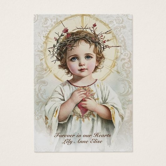 Baby-katholieke herdenkingsplechtigheid voor de He Visitekaartje (Voorkant)