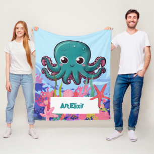Baby Kawaii Blauwe Octopus Fleece Deken