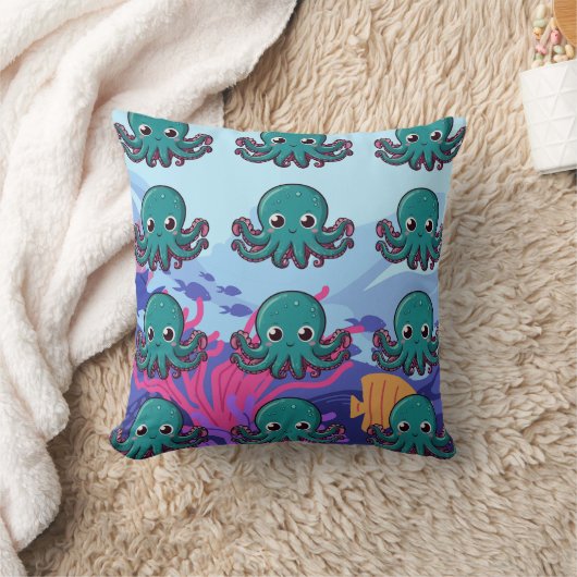 Baby Kawaii Blauwe Octopus Kussen (Deken)