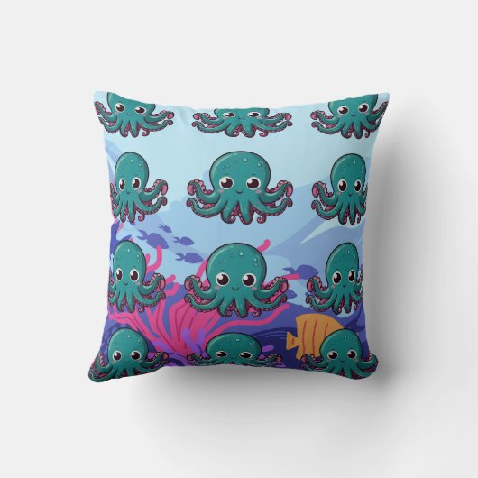 Baby Kawaii Blauwe Octopus Kussen (Achterkant)