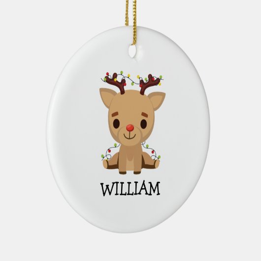Baby Keepsake Kerst Schattigee rendieren naam Keramisch Ornament (Rechts)