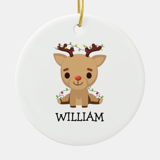 Baby Keepsake Kerst Schattigee rendieren naam Keramisch Ornament (Voorkant)