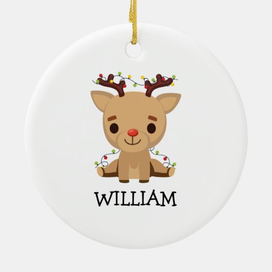 Baby Keepsake Kerst Schattigee rendieren naam Keramisch Ornament (Achterkant)