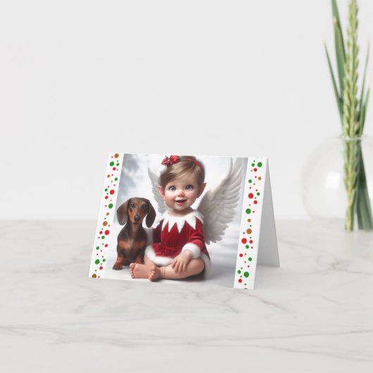 Baby Kerst Elf en Dachshund Kaart (Voorkant)