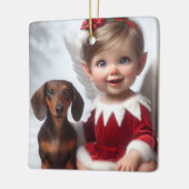 Baby Kerst Elf en Dachshund Kaart Keramisch Ornament (Links)