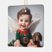 Baby Kerst Elf en Dachshund Kaart Keramisch Ornament (Links)