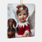 Baby Kerst Elf en Dachshund Kaart Keramisch Ornament (Rechts)