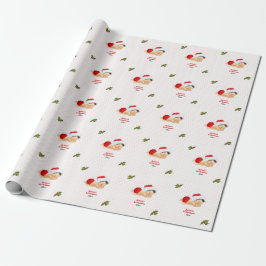 Baby Kerst Rood Kerstmannenhoedje Stip Geschenkpap Cadeaupapier