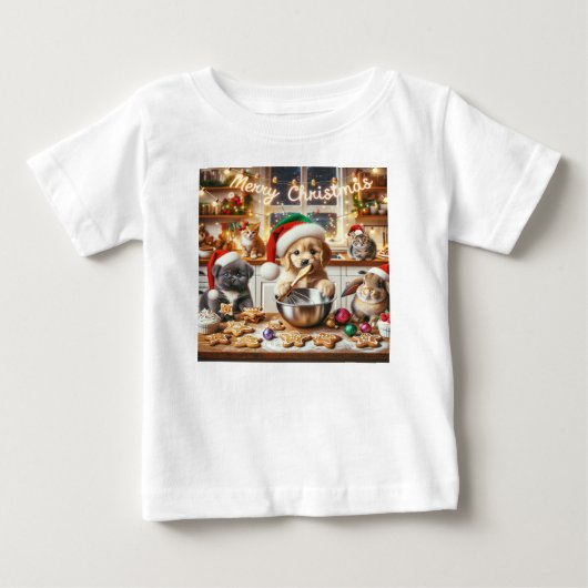Baby Kerst T-shirt met hond, kat, konijn #6 (Voorkant)