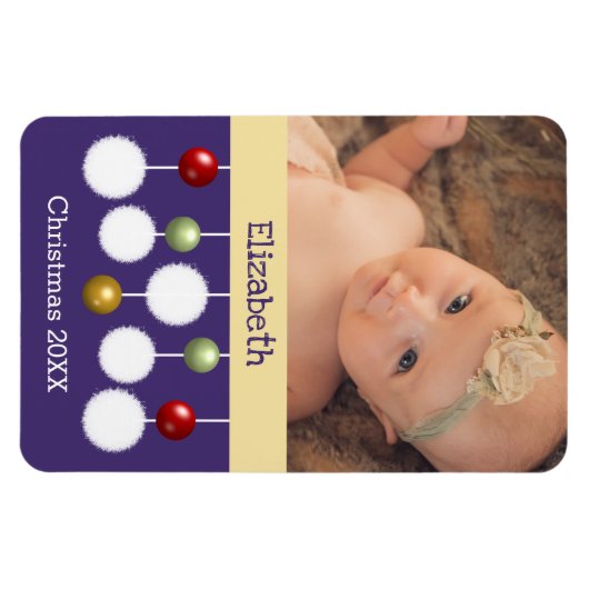 Baby kerstjaar keepomwille paarse foto magneet (Horizontaal)
