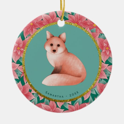 Baby Kerstmis Fox Persoonlijke naamdatum Keramisch Ornament (Voorkant)