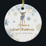 Baby Kerstmis Herten gepersonaliseerde foto Keramisch Ornament<br><div class="desc">Vier de komende komst van een kleine prins met onze "Oh Deer Winter Baby Boy Shower Invitation." Dit charmante en grillige decor vangt de essentie van een winter wonderland met zijn serene tinten van blauw en heerlijk herten-thema ontwerp. Als de eerste sneeuwvlokken herfst, ons teken zet het podium voor een...</div>