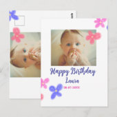 Baby kids 1e verjaardag naam datum toevoegen foto briefkaart (Voorkant / Achterkant)