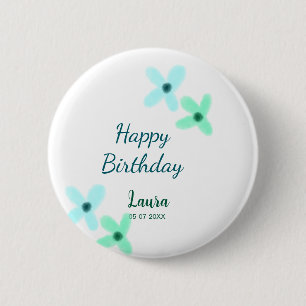 Baby kids 1e verjaardag naam toevoegen blauw groen ronde button 5,7 cm