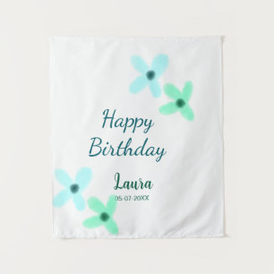 Baby kids 1e verjaardag naam toevoegen blauw groen wandkleed