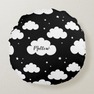 Baby & Kids - Monochroom Wolken & sterren Rond Kussen