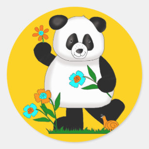 Baby Kids Panda Met Bloemen 2 Ronde Sticker