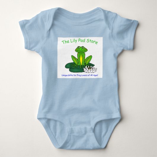 Baby kikker op een waterlelie blauwe one-piece op romper (Voorkant)